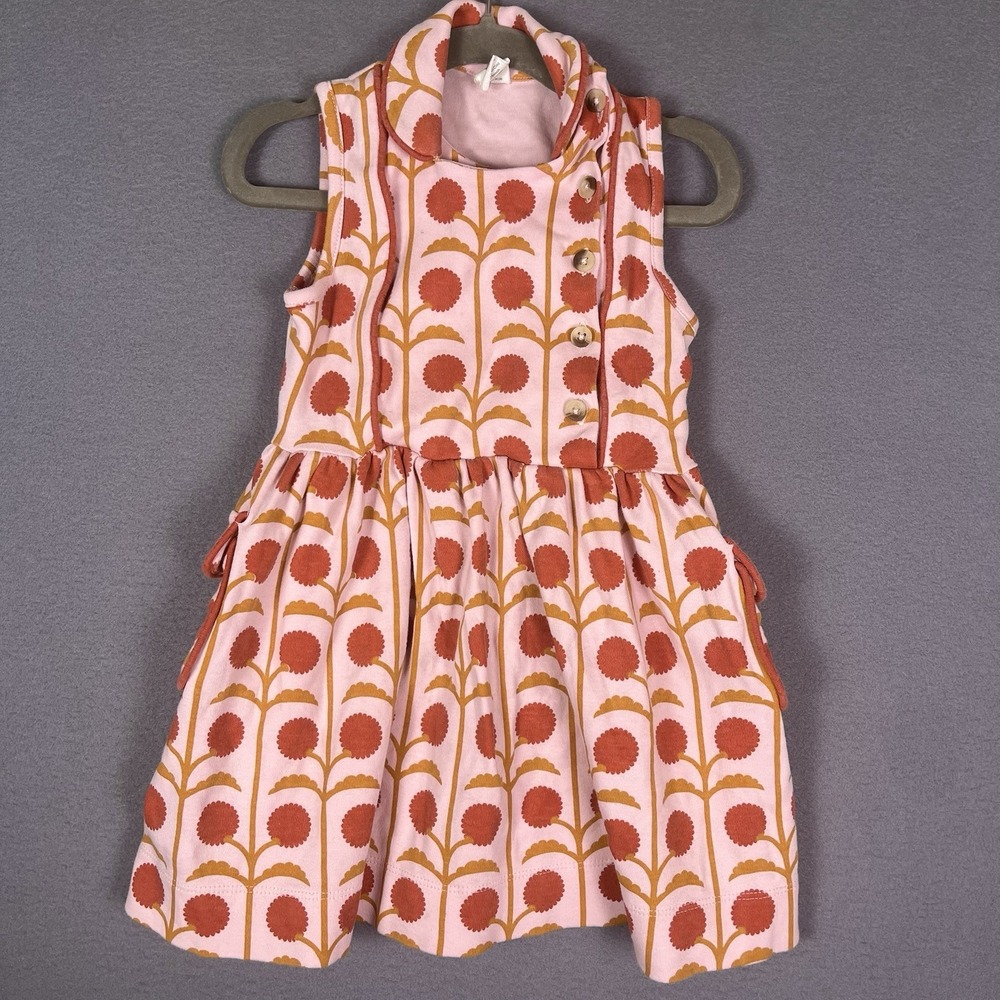 Kate Quinn Girls 2T Pink Orange Dandelion Dress Organic Cotton